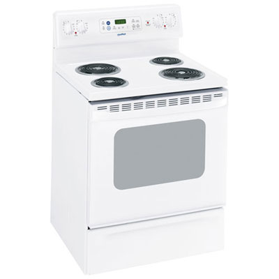 "Moffat 30"" 5.0 Cu. Ft. Coil Top Electric Range (MCB757DMWW) - White - Open Box - Scratch & Dent"