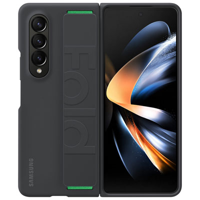 Samsung Silicone Grip Cover Case with Strap for Galaxy Z Fold4 - Black