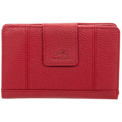 Mancini Pebble RFID Genuine Leather Bi-fold 17-Slot Clutch Wallet - Red