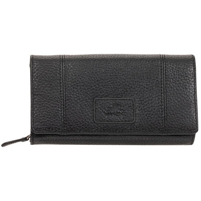 Mancini Pebble RFID Genuine Leather Bi-fold 21-Slot Clutch Wallet - Black