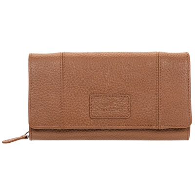Mancini Pebble RFID Genuine Leather Bi-fold 21-Slot Clutch Wallet - Camel