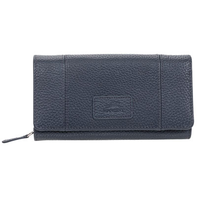 Image of Mancini Pebble RFID Genuine Leather Bi-fold 21-Slot Clutch Wallet - Navy