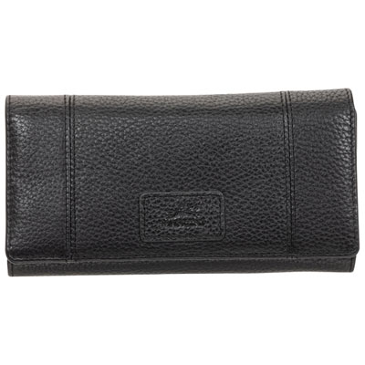 Pochette-Portefeuille Rfid À Trois Volets En Cuir Véritable Pebble De Mancini - Noir
