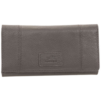 Mancini Pebble RFID Genuine Leather Tri-fold Clutch Wing Wallet - Grey