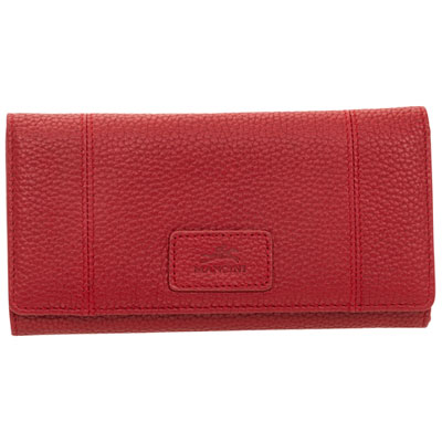 Mancini Pebble RFID Genuine Leather Tri-fold Clutch Wing Wallet - Red