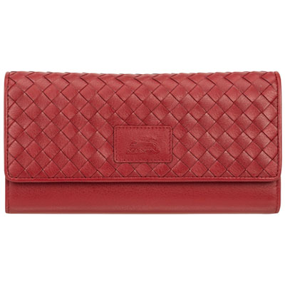 Pochette-Portefeuille Rfid À Trois Volets En Cuir Véritable Motif Tressé De Mancini - Rouge