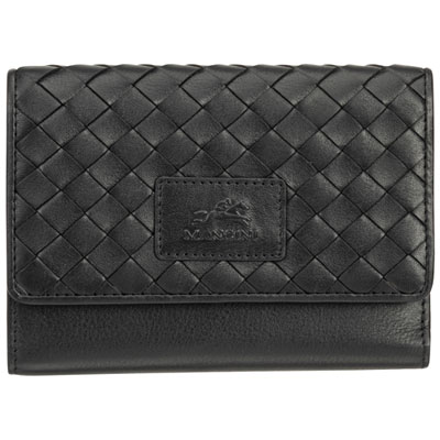 Mancini Basket Weave RFID Genuine Leather Tri-fold Clutch 8-Slot Wallet - Black