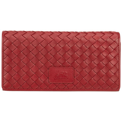 Mancini Basket Weave RFID Genuine Leather Tri-fold Clutch Wallet - Red