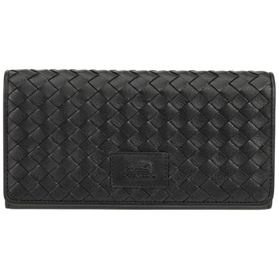 Mancini Basket Weave RFID Genuine Leather Tri-fold Clutch Wallet - Black