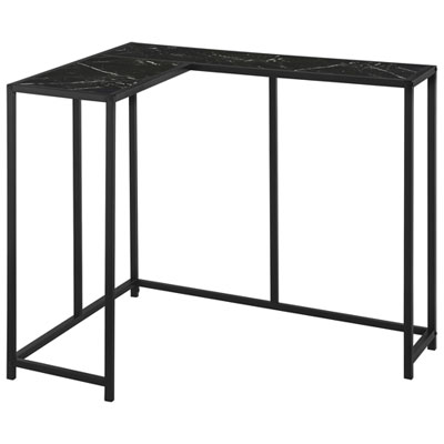 Monarch Contemporary L-Shape Console Table - Black Marble-Look