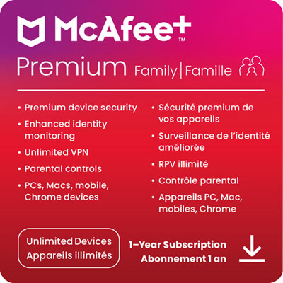 Image of McAfee+ Premium Family (PC/Mac/Android/iOS) - Unlimited Devices - 1 Year - Digital Download