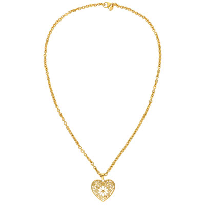 Image of Bronzoro 20   18K Yellow Gold Plated Over Bronze Rolo Chain with Filigree Heart Pendant