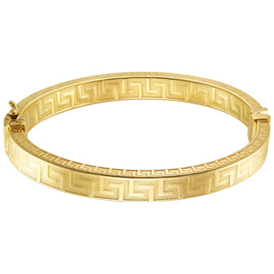 Image of Bronzoro Oval Bangle Bracelet with Greek Key Design in Yellow Gold