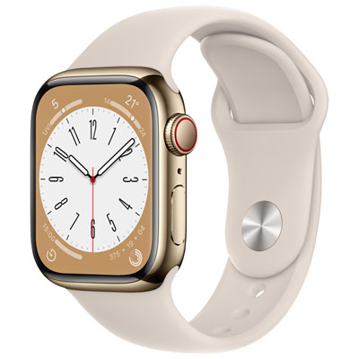 Apple Watch Series 8 41 Mm (Gps + Cell) En Acier Inoxydable Doré Avec Bracelet Sport Comète De Telus - P/m - Financement Mensuel