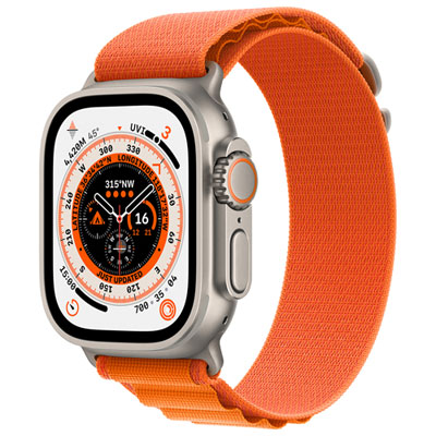 TELUS Apple Watch Ultra (GPS + Cellular) 49mm Titanium Case w/ Orange Alpine Loop - Small - Monthly Financing