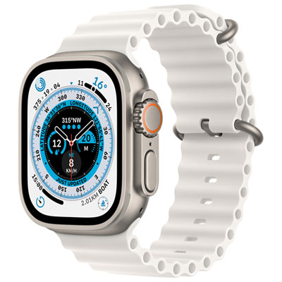 TELUS Apple Watch Ultra (GPS + Cellular) 49mm Titanium Case w/ White Ocean Band - Monthly Financing