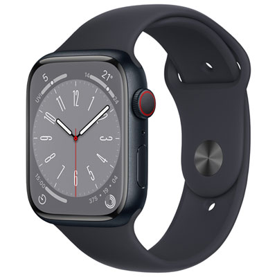 Apple Watch Series 8 45 Mm (Gps + Cell) En Aluminium Minuit Avec Bracelet Sport Minuit De Virgin Plus - M/g - Financement Mensuel