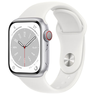 Apple Watch Series 8 41 Mm (Gps + Cell) En Aluminium Argenté Et Bracelet De Sport Blanc De Telus - P/m - Financement Mensuel