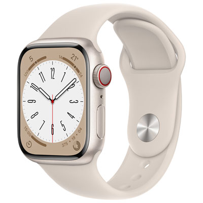 TELUS Apple Watch Series 8 (GPS + Cellular) 41mm Starlight Aluminum Case w/ Starlight Sport Band - S/M - Monthly Financing