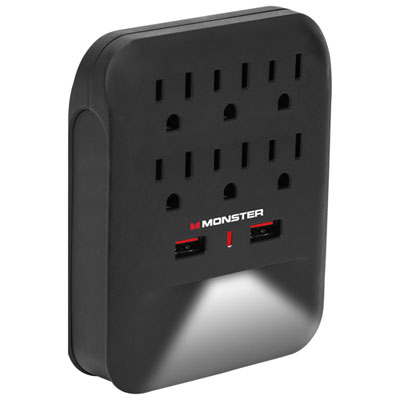 Parasurtenseur Mural À 6 Prises À 2 Ports Usb 900J De Monster Avec Veilleuse Works great
