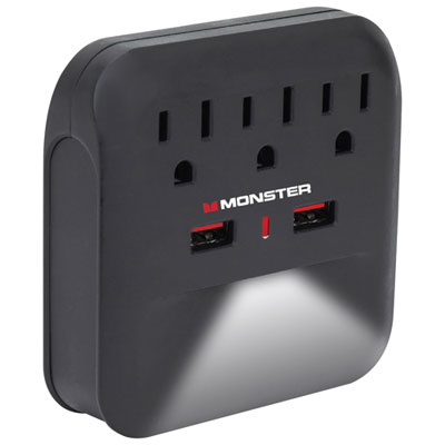 Parasurtenseur Mural À 3 Prises À 2 Ports Usb 900J De Monster Avec Veilleuse