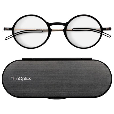 ThinOptics Manhattan Reading Glasses with Milano Case - 1.5 Strength - Black