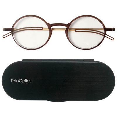 ThinOptics Manhattan Reading Glasses with Milano Case - 2.0 Strength - Brown