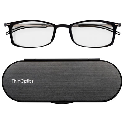 ThinOptics Brooklyn Reading Glasses with Milano Case - 1.0 Strength - Black
