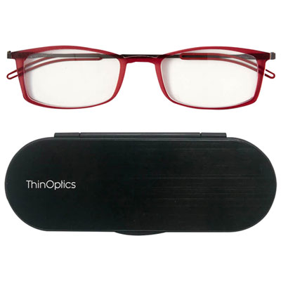 ThinOptics Brooklyn Reading Glasses with Milano Case - 2.0 Strength - Red