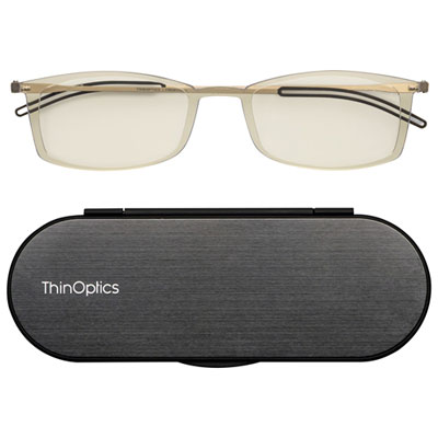 ThinOptics Brooklyn Blue Light Blocker Glasses with Milano Case - 2.0 Strength - Clear