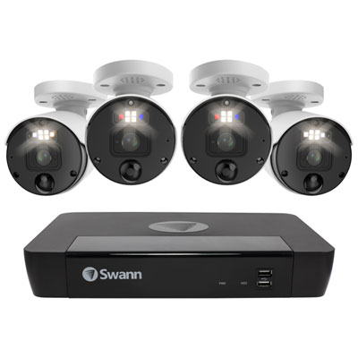Swann Wired 8-CH 2TB DVR Security System with 4 Bullet 12MP Super HD Cameras - White All-in one home security system