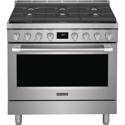 Frigidaire Professional 36" 4.4 Cu. Ft. True Convection 6-Burner Dual Fuel Range (PCFD3670AF) -Stainless Stove have few scratches but it is a great purchase thanks to Best Buy outlet we can enjoy a great product