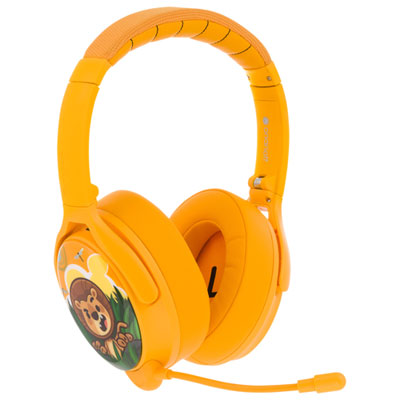 BuddyPhones Cosmos+ (Plus) Over-Ear Noise Cancelling Bluetooth Kids Headphones - Yellow These were great set of microphone headphones for my daughter up until she ripped accidentally ripped the cord out to be able to listen to it so now she can only listen to any of her shows on her tablet quietly because the headphone jack ripped out well she was asleep so just be careful what the headphone jack other than that they're great so the headphones