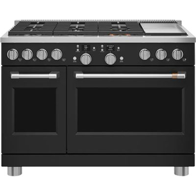Café 48" 8.25 Cu Ft Double Oven 6-Burner Freestanding Dual Fuel Air Fry Range (C2Y486P3TD1) - Matte Black Great range - very loud fan