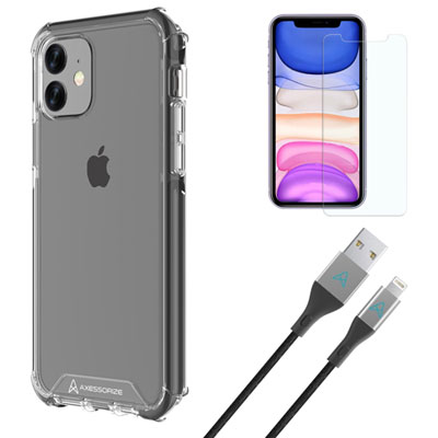 Image of Axessorize Essential Bundle with Case, Screen Protector & Cable for iPhone 11/XR