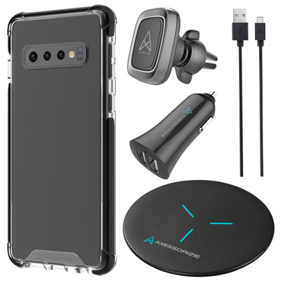 Image of Axessorize Essential Bundle with Case, Car Mount, Car Charger & Wireless Charger for Galaxy S10