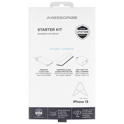 Image of Axessorize Starter Kit with Case, Screen Protector & Wall Charger for iPhone 13
