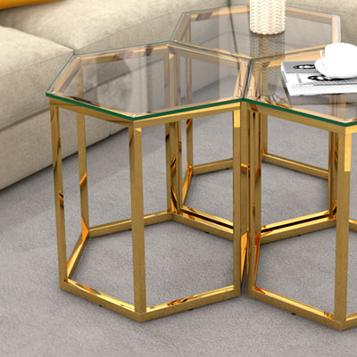 Fleur Contemporary Hexagon Accent Table - Gold