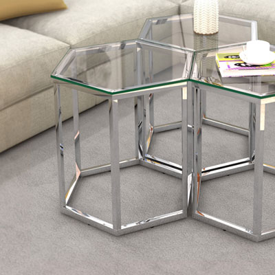 Image of Fleur Contemporary Hexagon Accent Table - Silver