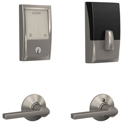 Image of Schlage Encode Wi-Fi Smart Lock Deadbolt & Lever Door Handle Combo - Satin Nickel- Only at Best Buy