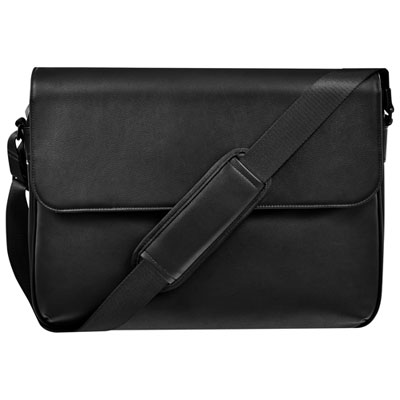 Image of Insignia 15   Leather Laptop Messenger Bag - Black - Only at Best Buy