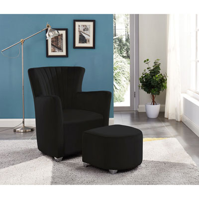 Image of Brassex Sorrento Contemporary Fabric Accent Chair & Ottoman Set - Black