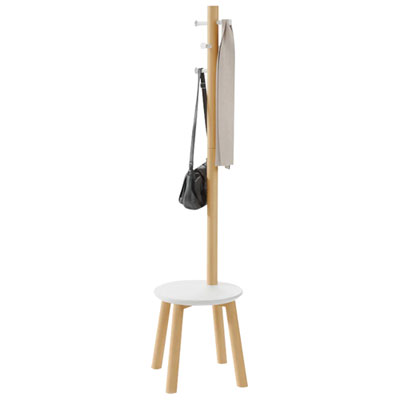 Pillar 2-in-1 Coat Rack & Stool - White/Natural