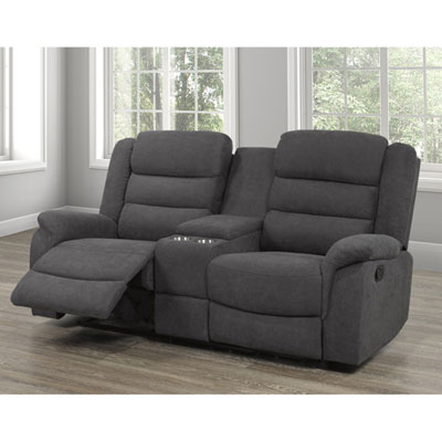 Image of Trevor Fabric Reclining Love Seat with Storage Console - Grey
