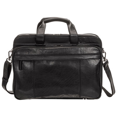 Mancini Buffalo 15.6" Double-Compartment Top-Zipper Laptop Briefcase Bag - Black