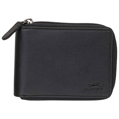 Image of Mancini Buffalo RFID Genuine Leather Zippered Wallet Wallet - Black