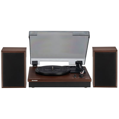 Image of Sharp RP-TT70 3-Speed Dual Bluetooth Turntable & Stereo Shelf Speakers (Pair) - Wood/Walnut - Only at Best Buy