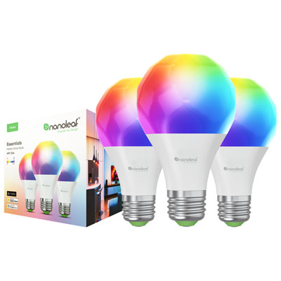 Nanoleaf Essentials Matter A19 60W Smart LED Light Bulb - 3 Pack - White & Colour Vibrant Colors and Smart Features - Nanoleaf Bulb