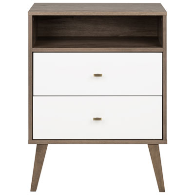 Image of Milo Contemporary 2-Drawer Nightstand - Brown/White