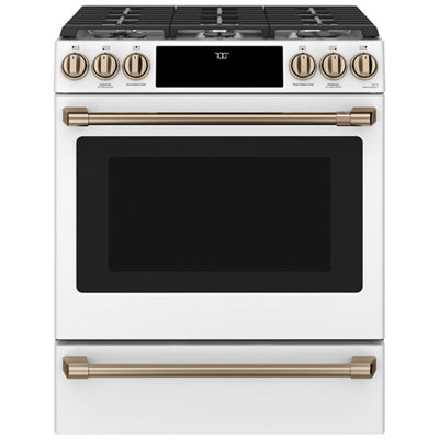 Open Box - Café 30" 5.6 Cu. Ft. Convection 6-Burner Range (CCGS700P4MW2) - Matte White - Scratch & Dent